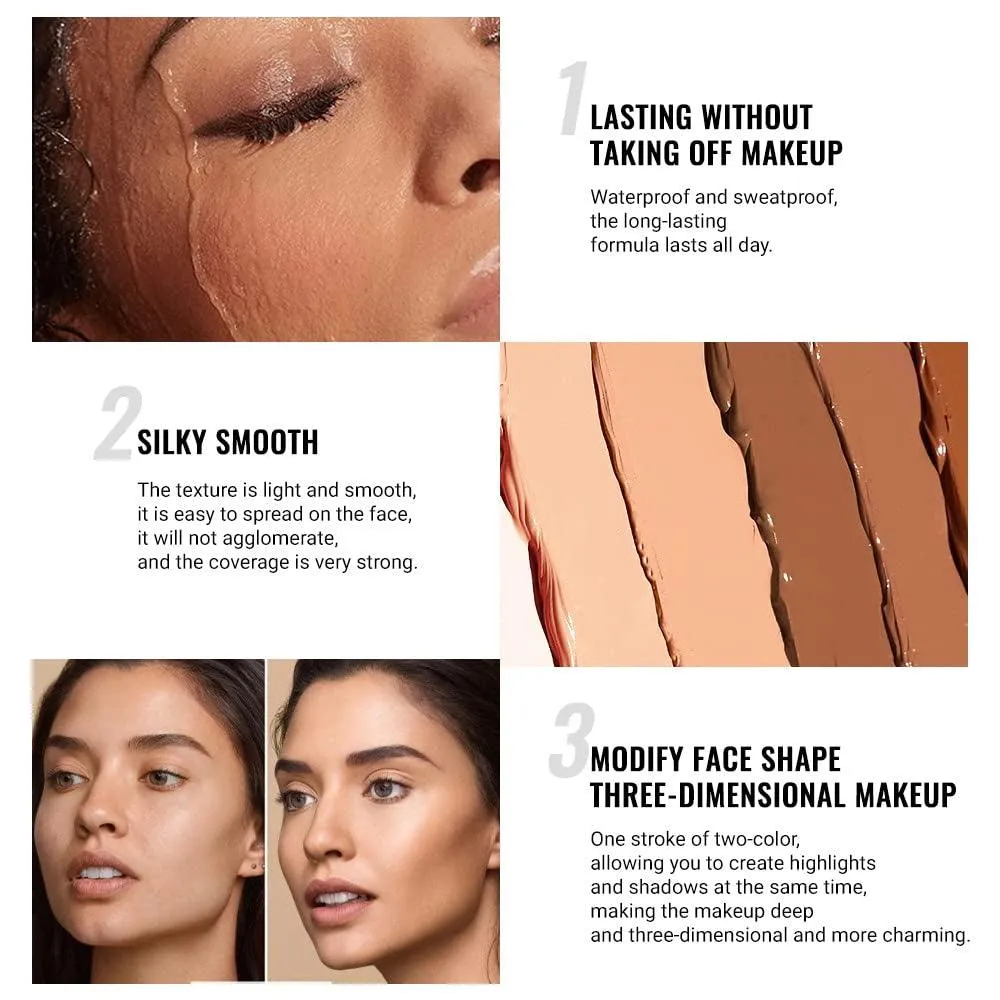 4 Colors Cream Contour Stick Makeup Kit Set Concealer Bronzer Stick Cream Contour Palette Contour Contouring Makeup Kit for Beginner Liquid Face Highlighter Makeup Stick Contorno Maquillaje 1 3