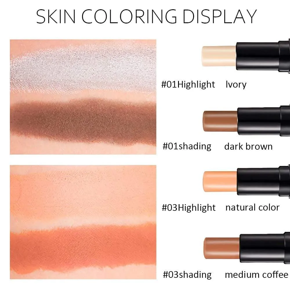 4 Colors Cream Contour Stick Makeup Kit Set Concealer Bronzer Stick Cream Contour Palette Contour Contouring Makeup Kit for Beginner Liquid Face Highlighter Makeup Stick Contorno Maquillaje 1 3