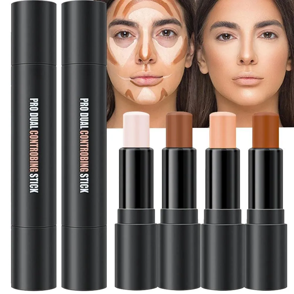 4 Colors Cream Contour Stick Makeup Kit Set Concealer Bronzer Stick Cream Contour Palette Contour Contouring Makeup Kit for Beginner Liquid Face Highlighter Makeup Stick Contorno Maquillaje 1 3