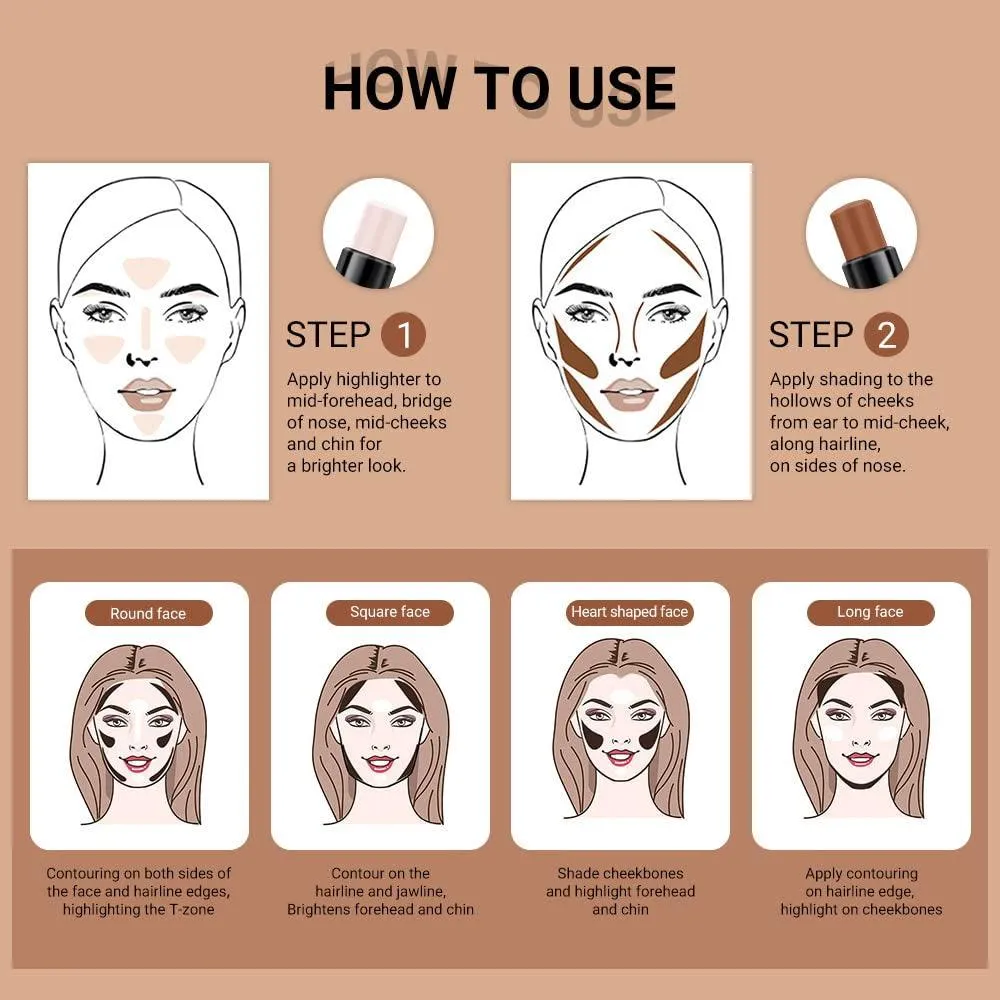 4 Colors Cream Contour Stick Makeup Kit Set Concealer Bronzer Stick Cream Contour Palette Contour Contouring Makeup Kit for Beginner Liquid Face Highlighter Makeup Stick Contorno Maquillaje 1 3