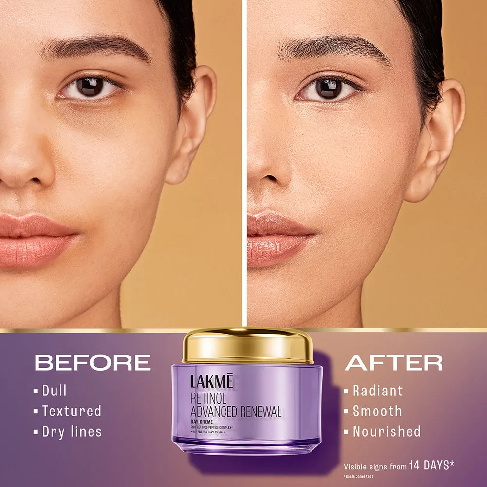 Lakme Retinol Advanced Renewal Day Creme Pro-Retinol Peptide Complex   UV Filters & SPF 15 PA   50G