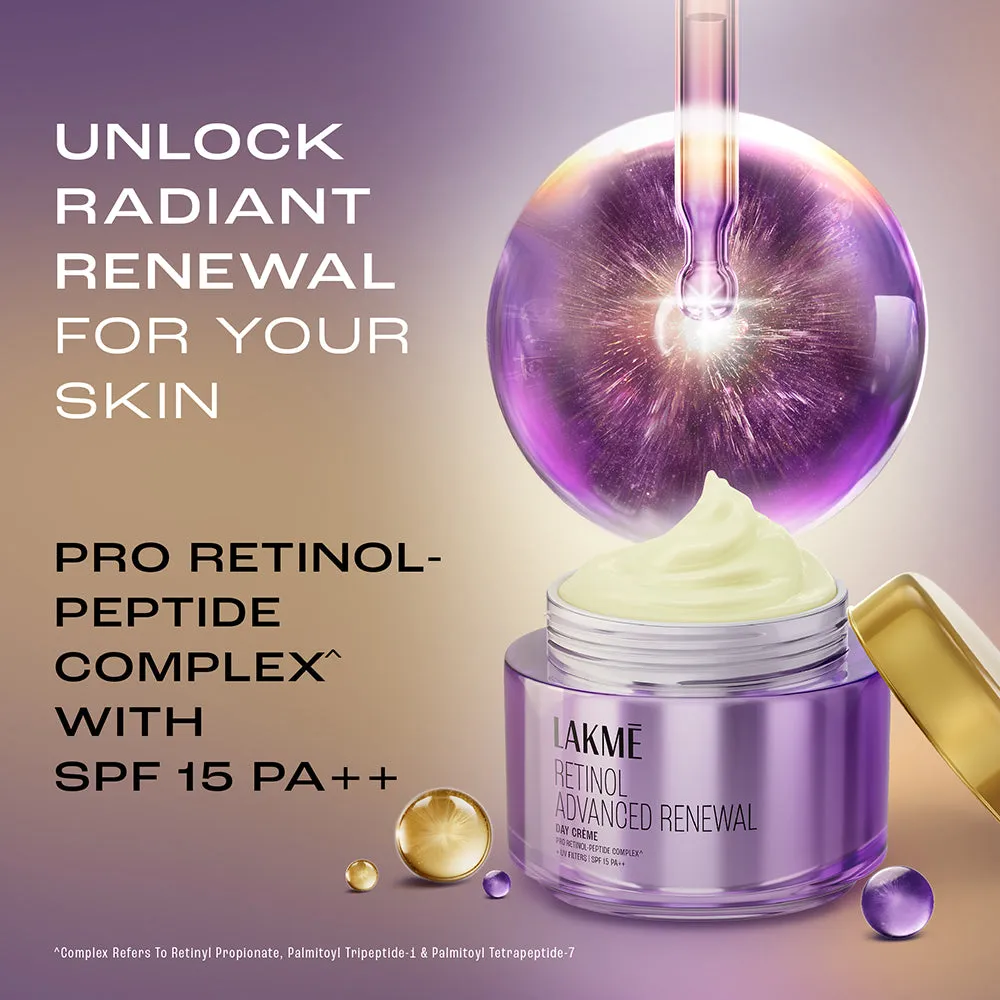 Lakme Retinol Advanced Renewal Day Creme Pro-Retinol Peptide Complex   UV Filters & SPF 15 PA   50G