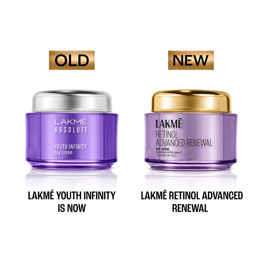Lakme Retinol Advanced Renewal Day Creme Pro-Retinol Peptide Complex   UV Filters & SPF 15 PA   50G