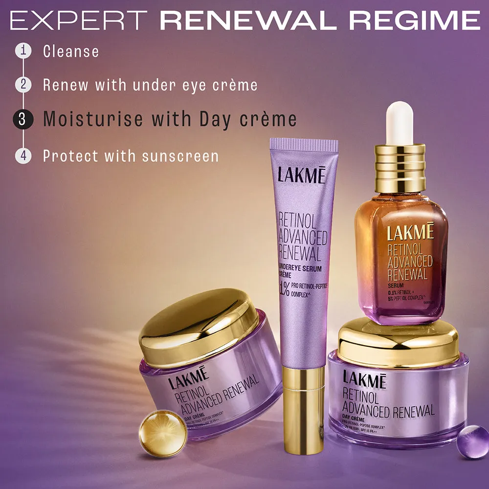 Lakme Retinol Advanced Renewal Day Creme Pro-Retinol Peptide Complex   UV Filters & SPF 15 PA   50G